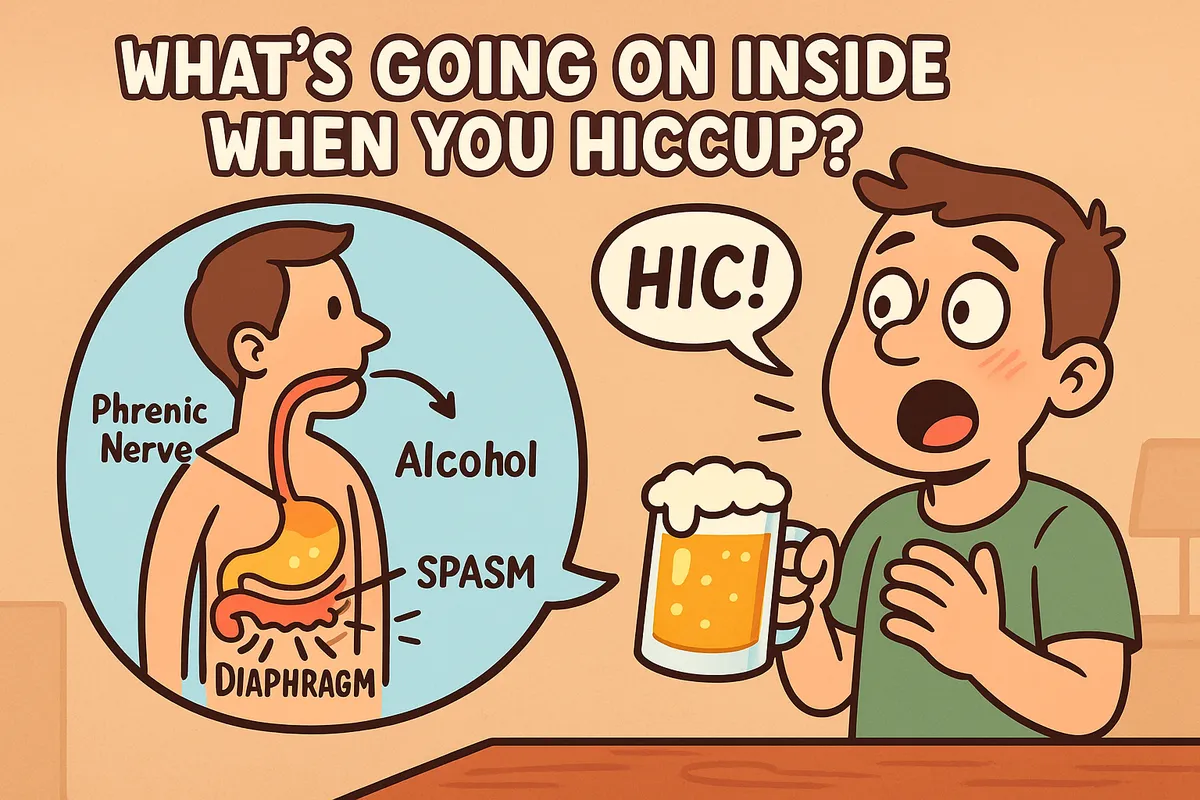 お酒を飲んでしゃっくりをする男性